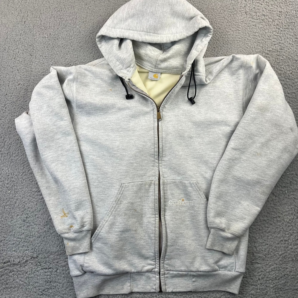 Carhartt Hoodie K129 ASH Mens M Gray Thermal Lined Full Zip Heavyweight Workwear